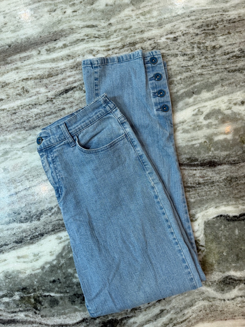 Denim&Co Light Blue Straight-Leg Jeans with Side Button Detail